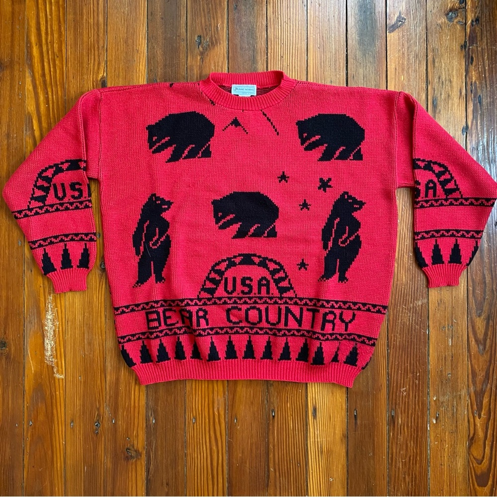 Vintage 80s Jane Adams Bear Country U.S.A. continuous print sweater One Size